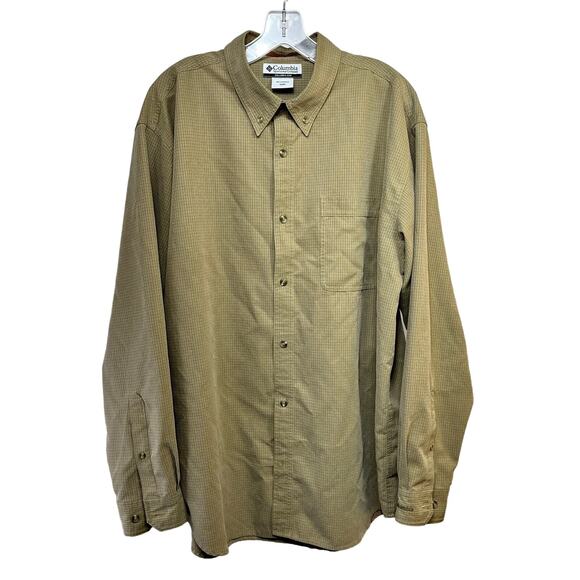 Columbia Button Front Shirt Men's XL L/S Modal Blend Tan Green Micro Plaid Soft - Picture 1 of 4